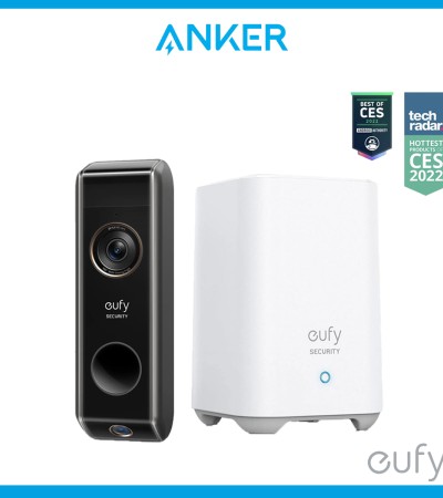 Anker eufy Security S330视频门铃双摄像头（电池供电），带HomeBase，无线门铃摄像头，免月费，16GB本地存储（E8213）